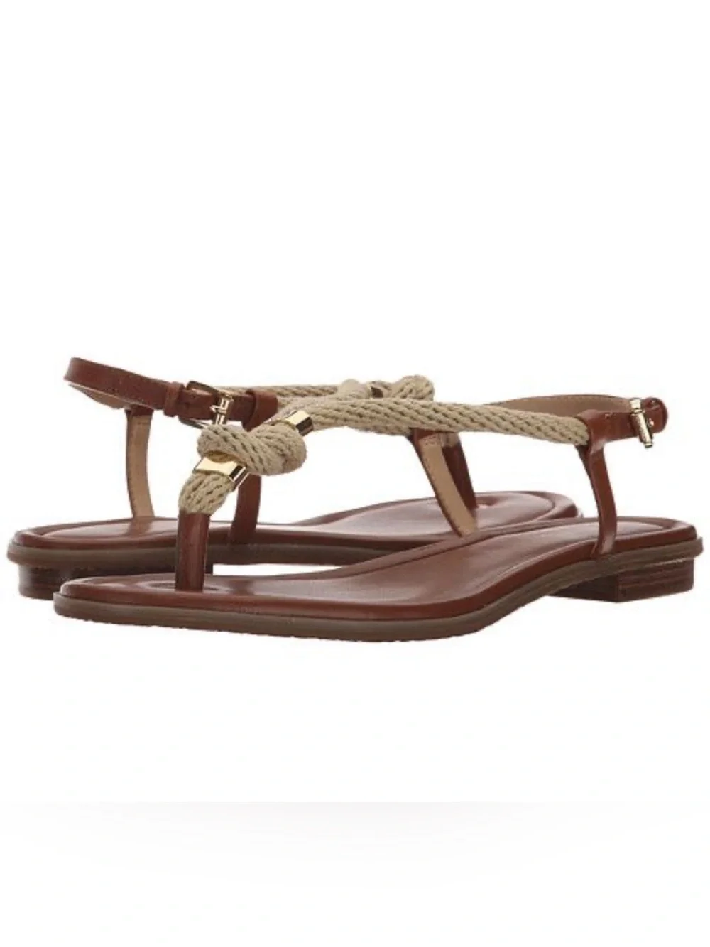 Michael Kors Tan and Beige Rope T-Strap Sandals size 6.5. Like new condition.